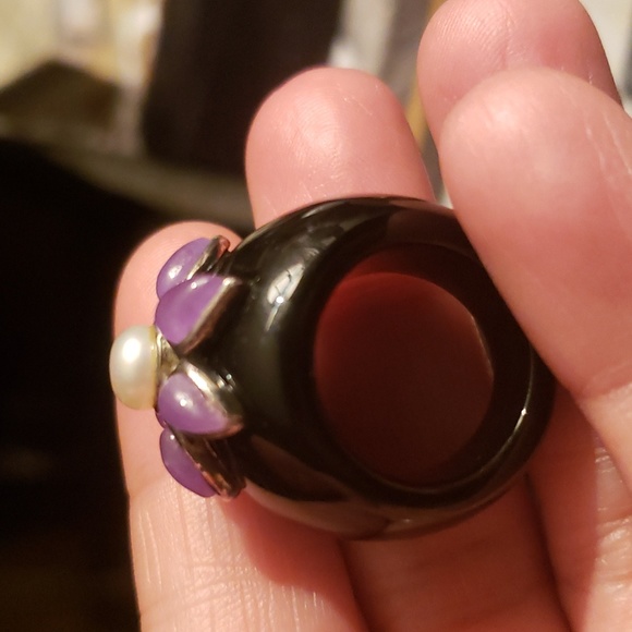 ONYX STERLING SILVER AMETHYST STONE Real Pearl Highly POLISHED RING - Picture 7 of 8